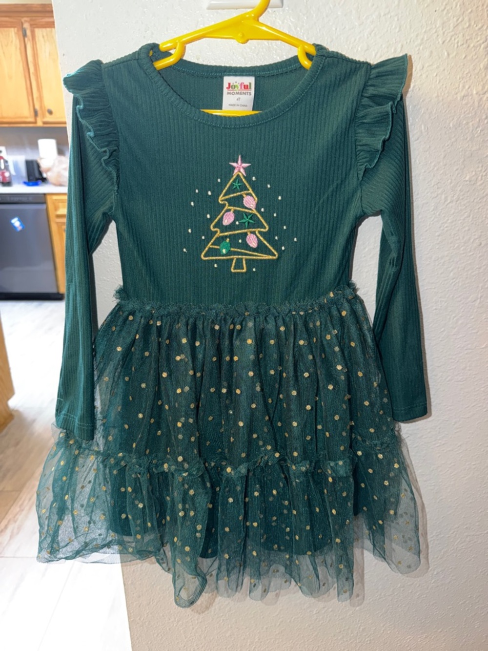 Girls' Emerald Green Christmas Tree Tulle Dress